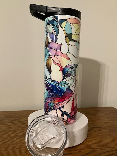 Stained Glass Look design tumbler with Hummingbirds