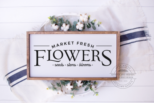 Market Fresh Flowers Sign White with Black 