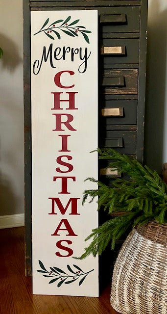 Merry Christmas porch leaner measures 12" wide by 48" long your choice of background color