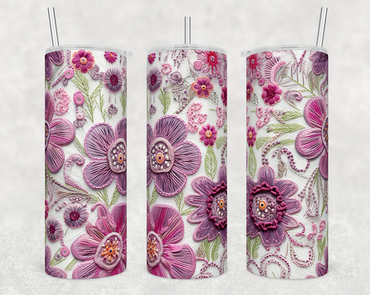 Embroidery Look Tumbler with purple floral pattern