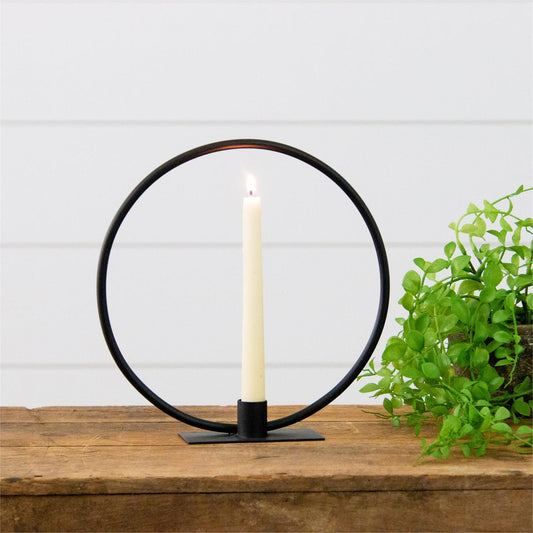 10" diameter round wrought iron circular candle holder, holds taper candle