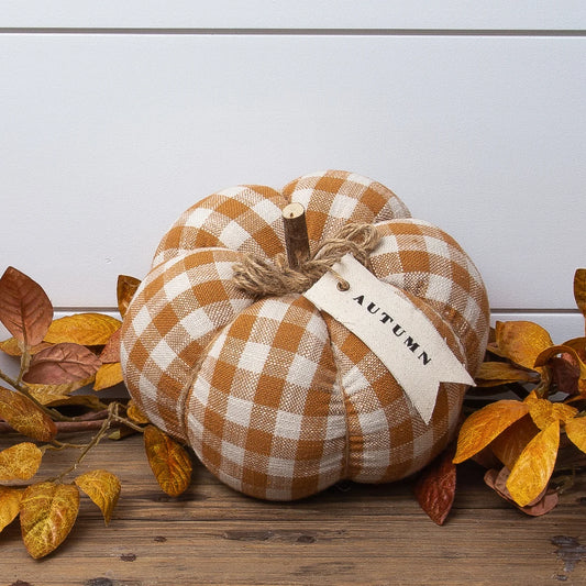 Rust Plaid Pumpkin With Autumn Fabric Tag