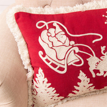 Close up of santa in sleigh embroidery on background