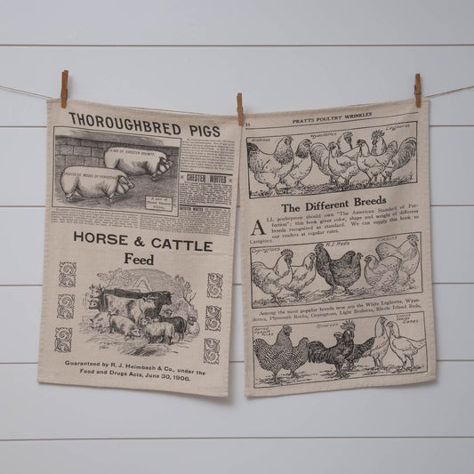 Vintage Farm Articles Dish Towels Set Of 2
