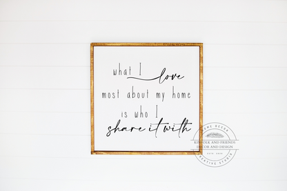 What I Love Most About My Home Is Who I Share It With  Framed Sign 