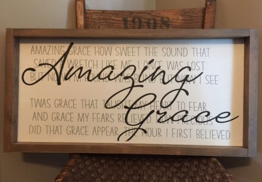 Amazing Grace with hymn lyrics framed sign 