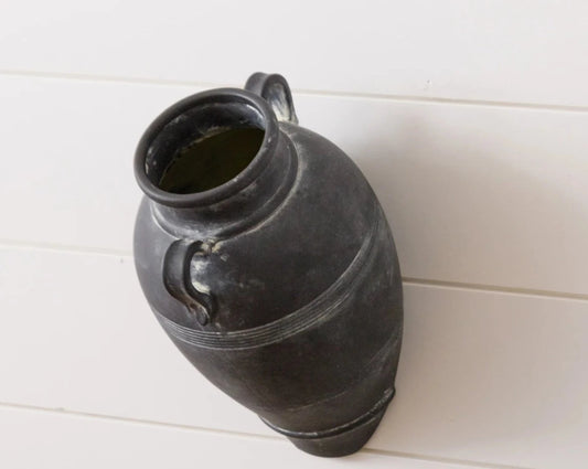 Black Terracotta Wall Vase with Handles 