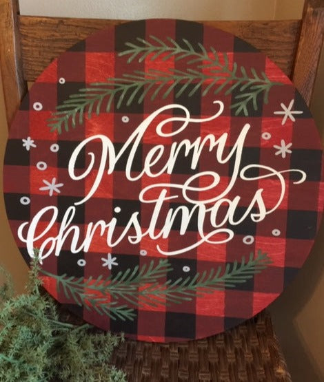Red and Black Buffalo Plaid Merry Christmas Door Hanger