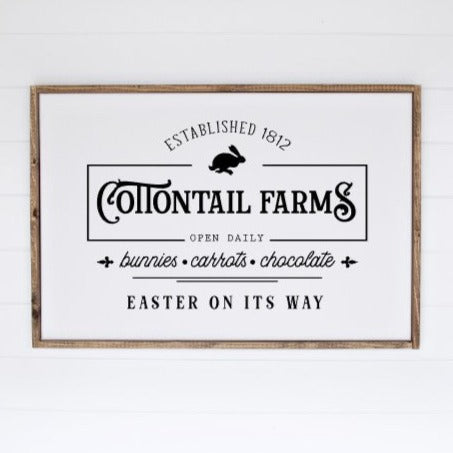 Cottontail Farms, Easters on its way framed sign, Farmhouse wall sign