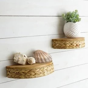 Half Round Water Hyacinth Shelves, set of 2