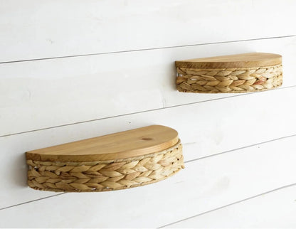 Set of 2 Half Round Water Hyacinth Shelves