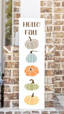 Hello Fall with 5 pumpkins porch leaner 