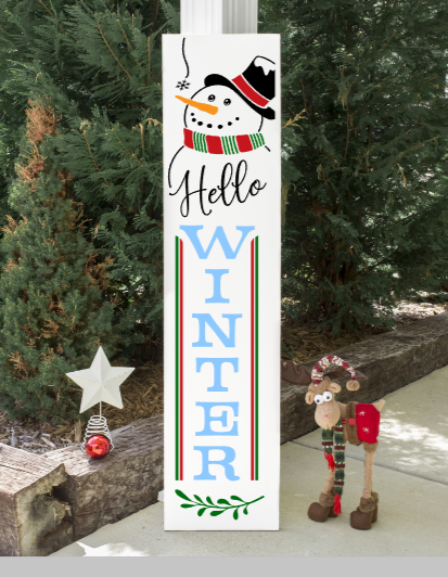Hello Winter with Snowman Porch Leaner 