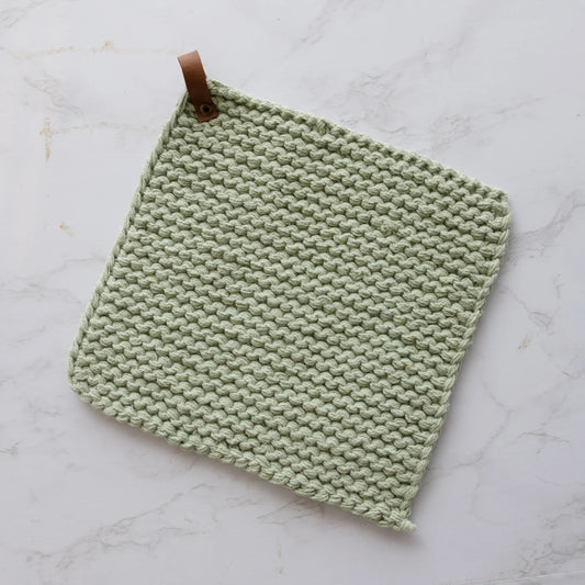Sage Green Knitted Pot Holders, Set of 2