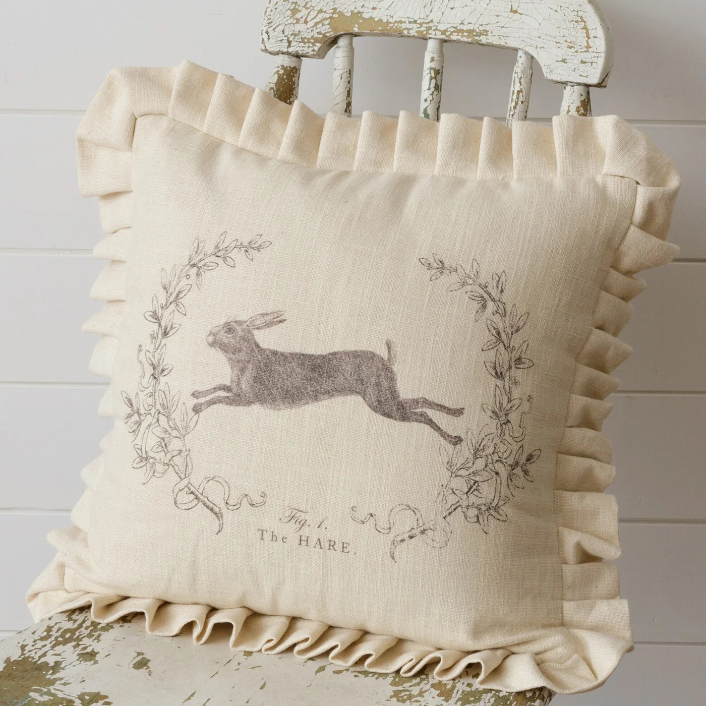 Leaping Rabbit Pillow with Ruffle