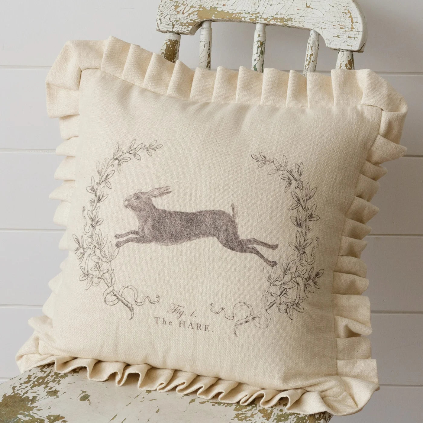 Leaping Rabbit Pillow with ruffle