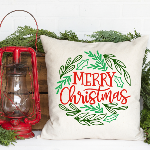 Merry Christmas pillow cover with leaves