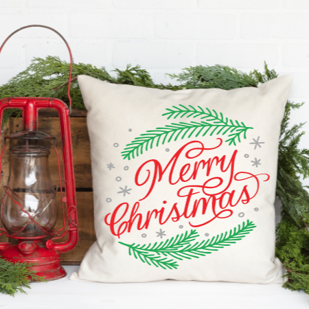 Merry Christmas Pillow cover with pine 