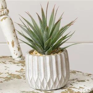 Small Potted Faux Aloe plant in gray cement pot 