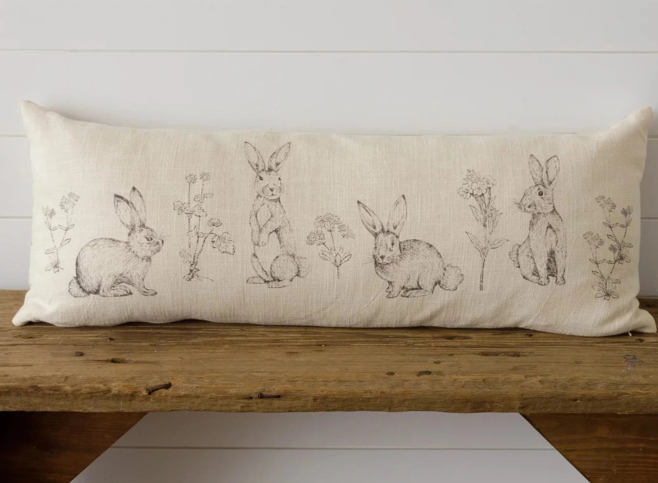 Rabbit and Wildflowers Lumbar Pillow 