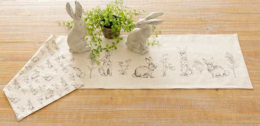 Rabbit and Wildflowers Reversible Table Runner