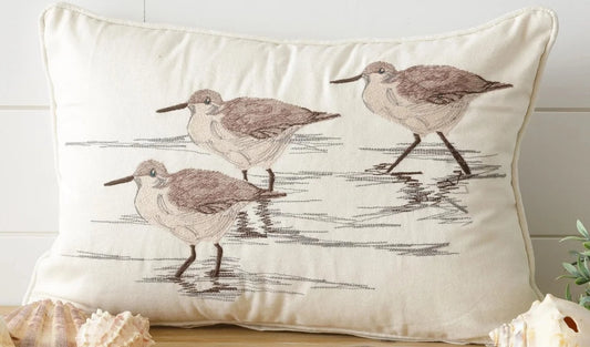 Sandpipers Embroidered Pillow