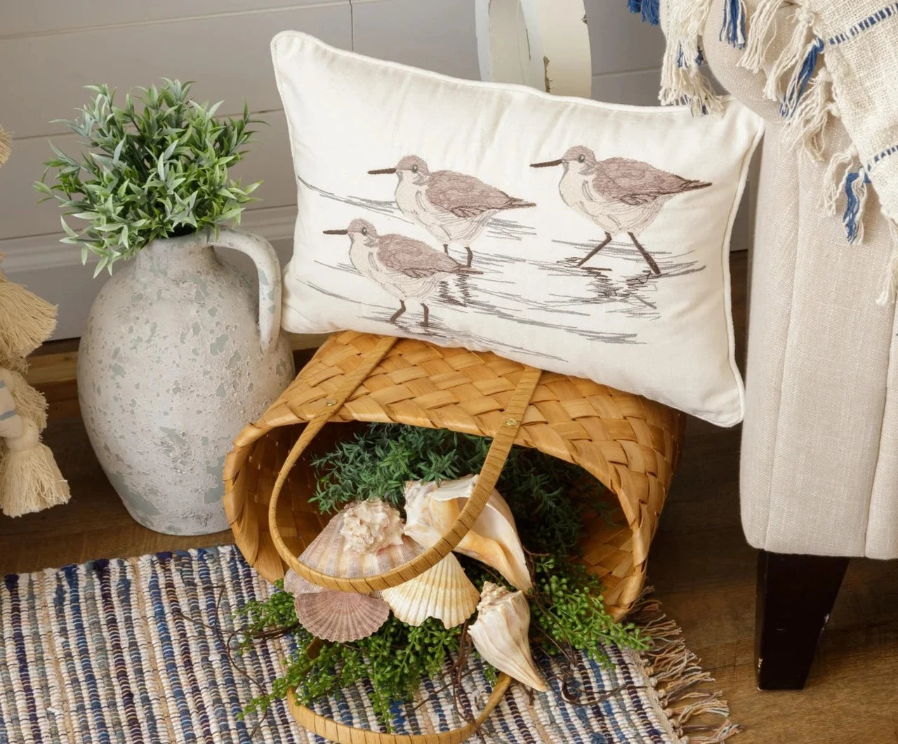 Sandpipers Embroidered Throw pillow 