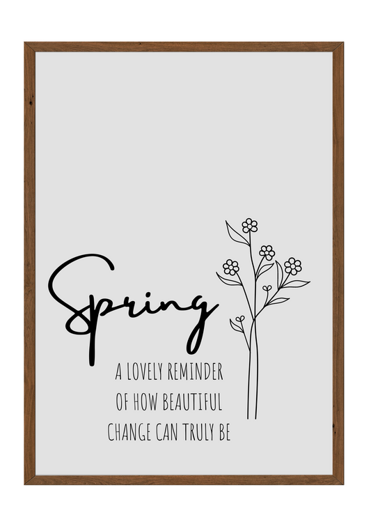 Spring a lovely reminder of how beautiful change can  truly be framed sign White with Black lettering 