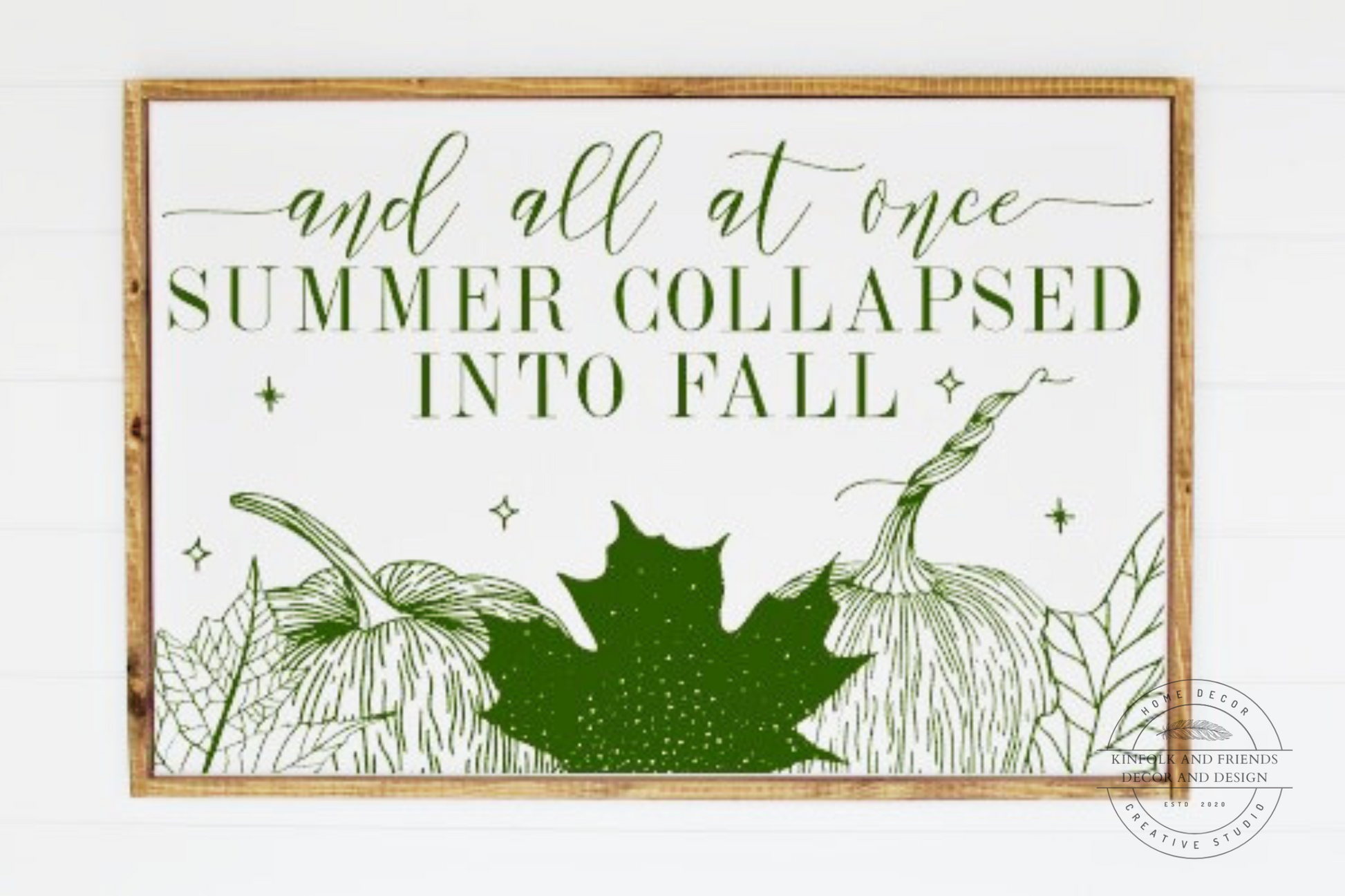 Summer Collapsed Into Fall Framed Sign White With Green 