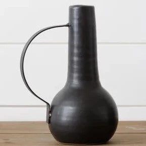 Matte Black Vase with Handle, Large