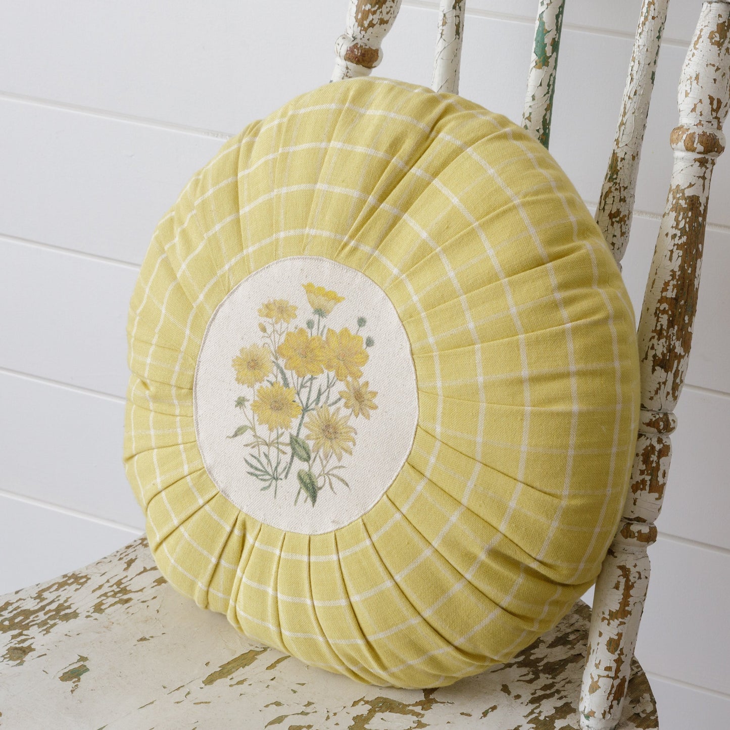 Round Pillow with Yellow Flowers