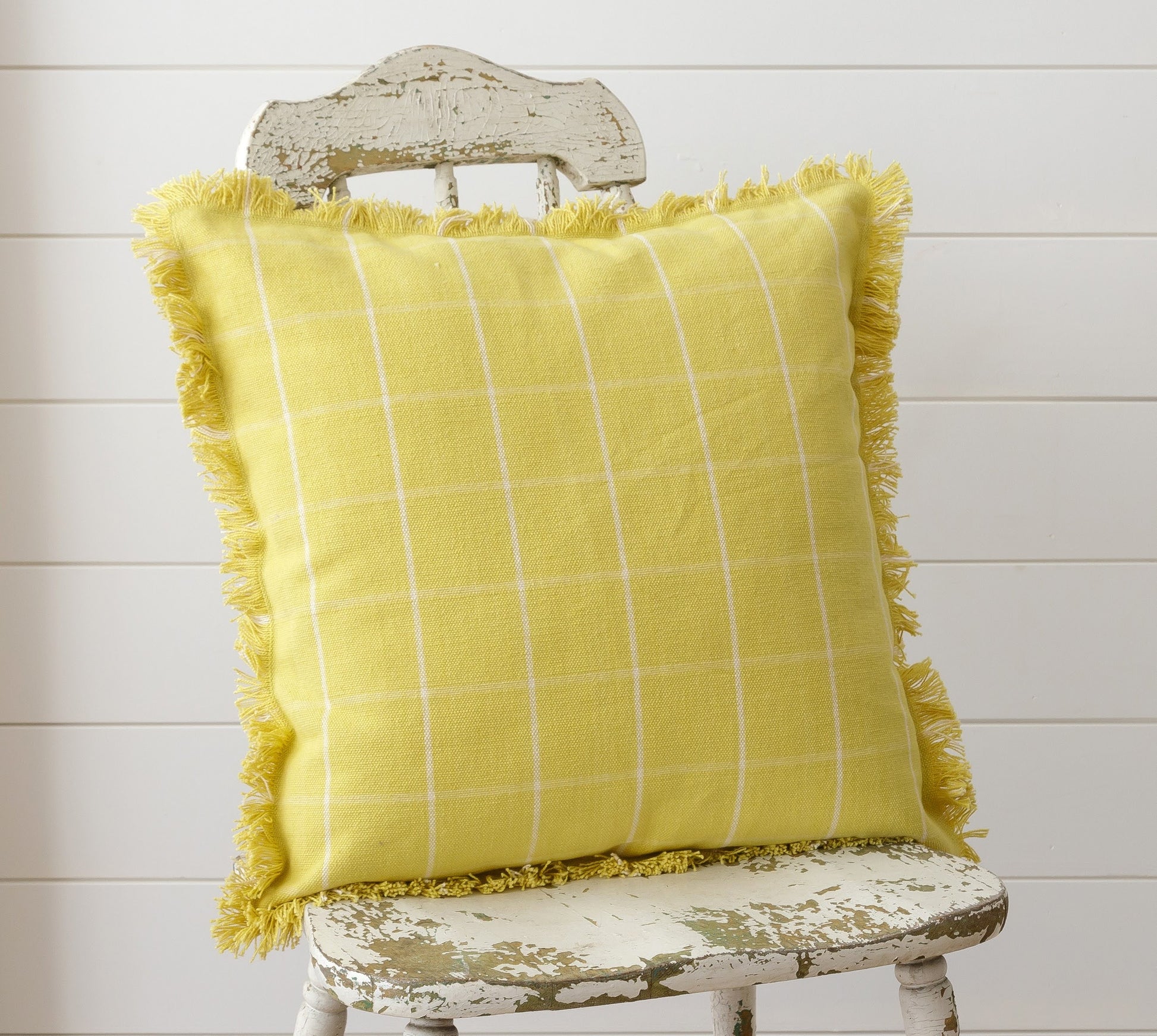 Yellow Fabric Pillow With White Window Pane Design 